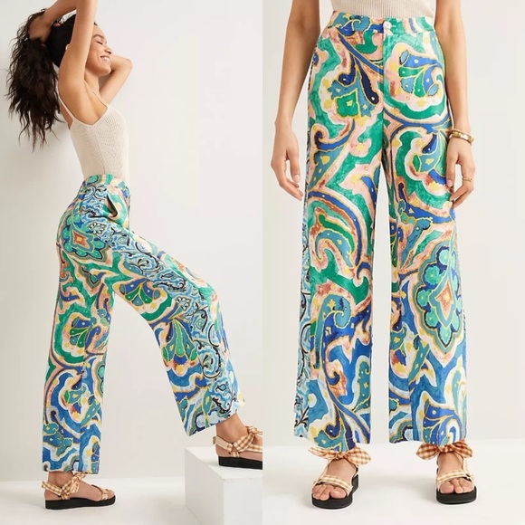 Anthropologie x Maeve Rhiannon Satin Cropped Flare Pants - Picture 1 of 6